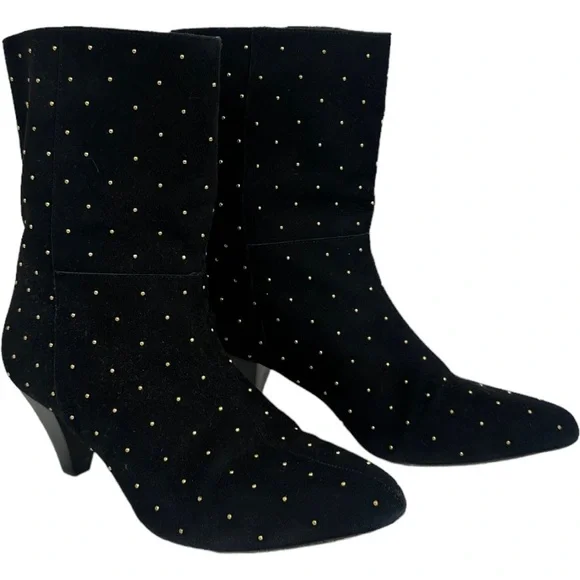 Sezane Studded Suede Leather Boots Size 40 French or US 9 Black Ankle Heeled Low - Picture 3 of 13
